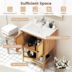 2-Door Rattan Bathroom Vanity, Acacia Wood Cabinet with Ceramic Sink (White + Natural)​ - Image 10