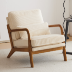 Low Arm Accent Chair - Off-White Corduroy Upholstered Indoor Lounge Chair, Compact Single Seater with Sturdy Frame (330LBS Weight Capacity) - Image 22