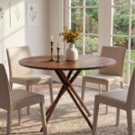 37.4 Inch Round Dining Table for 4-6 People, Cross X Metal Leg Kitchen Dinner Table with Adjustable Foot Pads, Easy Assembly Small Space Dining Room Table, Walnut - Image 10