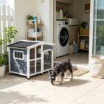Large Dog House Cabin-Style Wooden Pet Shelter with Openable Roof And Giant Window Gray - Image 4
