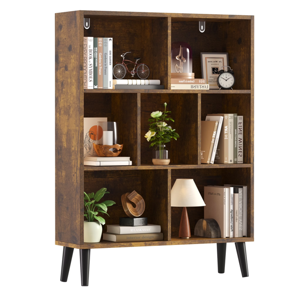 Wooden Cube Bookshelf, Open 3-Tier Bookcase with Legs, Freestanding Bookshelves Storage Organizer Shelf, for Bedroom, Living Room, Office, Rustic Brown