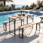 47" Foldable Picnic Table with 2 Benches, Solid Fir Wood Outdoor Dining Set with Sturdy Metal Frame for Patio Garden Backyard - Image 9