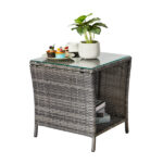 Outdoor Patio Wicker Side Table, Square End Table Bistro Coffee Table with Glass Top Storage Shelf for Porch Garden Backyard Grey SAME AS 19215985 - Image 13