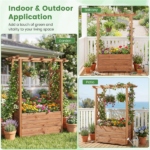 Natural Pine Wood Raised Garden Bed with Trellis & Hanging Roof, Elevated Wooden Planter Box with Drainage- Orange - Image 11