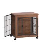27.2" Dog Crate Furniture with Wheels for Small Dogs, Heavy Duty Dog Kennel Indoor with 2 Doors, Wooden Pet Cage End Table, Double-Doors Sturdy Metal Dog Cage for Anxiety Dog - Image 19