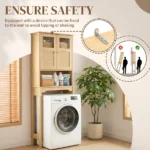 2-Door 3-Tier Toilet Cabinet Particleboard Melamine-Faced Bathroom Vanity Bathroom Cabinet with Rattan Surface 23.62*8.66*66.93in Natural Wood - Image 10