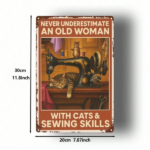 CIFbuy Vintage Sewing Machine & Cat Metal Wall Art, Rustic Retro Iron Sign, Never Underestimate An Old Woman With Cats, 2D Flat 8x12 In TikTok, TikTok, er Underestimate An Old Woman With Cats Self-pickup Logiopics - Image 2
