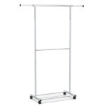 Extendable Double Rod Metal Clothing Rack with Wheels, Adjustable Height Garment Rack - Image 4