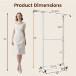 Extendable Double Rod Metal Clothing Rack with Wheels, Adjustable Height Garment Rack - Image 5