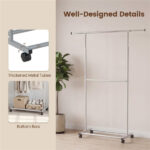 Extendable Double Rod Metal Clothing Rack with Wheels, Adjustable Height Garment Rack - Image 7