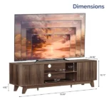 Not selling on Amazon Wood Fluted TV Stand for TVs up to 70 Inch, Mid Century Modern Low Profile TV Console Cabinet with Adjustable Open Storage Shelves & Double Slatted Cabinet Doors, Entertainment Media Center for Living Room, Walnut Brown - Image 2
