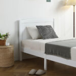 FCH Twin Pine Single-Layer Core Vertical Stripe Full-Board Curved Bed Head With The Same Bed Foot White Wooden Bed - Image 26