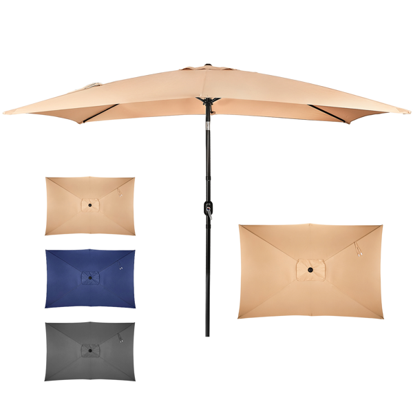 10 x 6.5 FT Square Patio Umbrella, Tilting Outdoor Market Umbrella with 6 Iron Ribs & Iron Pole, Polyester Fabric Yard Sun Shade Umbrella Khaki