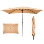10 x 6.5 FT Square Patio Umbrella, Tilting Outdoor Market Umbrella with 6 Iron Ribs & Iron Pole, Polyester Fabric Yard Sun Shade Umbrella Khaki - Image 4