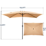 10 x 6.5 FT Square Patio Umbrella, Tilting Outdoor Market Umbrella with 6 Iron Ribs & Iron Pole, Polyester Fabric Yard Sun Shade Umbrella Khaki - Image 5