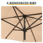 10 x 6.5 FT Square Patio Umbrella, Tilting Outdoor Market Umbrella with 6 Iron Ribs & Iron Pole, Polyester Fabric Yard Sun Shade Umbrella Khaki - Image 7