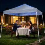 8x8 FT Slant Leg Foldable Canopy Shelter Tent with 4 Solar Color Meteor Shower LED String Lights, 210D Oxford Cloth, White Powder Coated Iron Frame, Storage Carry Bag Included, White - Image 12