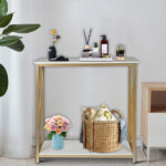 Same Code 95305852 2-Tier Console Table, Gold Sofa Entry Table with White Top and Gold Metal Frame for Home - Image 13