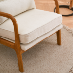 Same Code 16753613 Oak Armrest Oak Upholstered Single Lounge Chair Indoor Lounge Chair Off-White - Image 33