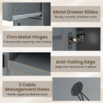 Gray Kitchen Island Cart with Microwave Shelf, Drawer & 2-Door Cabinet, 360° Swivel Casters - Image 7