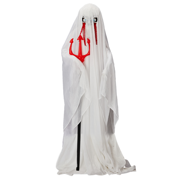4.3ft Halloween Decorations Outdoor Life Size Animatronics Ghost with Trident, Sound-Actived Party Decor with Green Lights and Creepy Sound, Scary Haunted House Props for Garden Yard Lawn