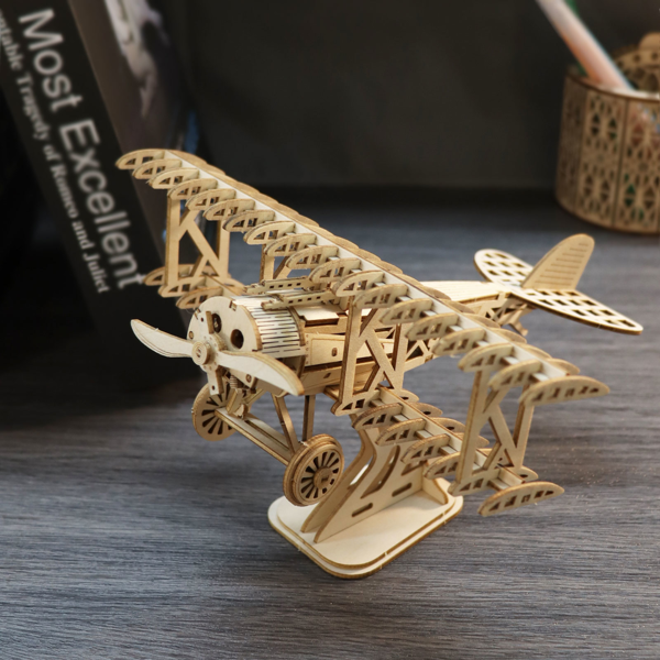 49850989_1 3D Wooden Puzzle Wood DIY Craft Bi-Plane Model kits Handmade Gifts - Image 1