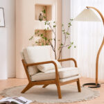 Same Code 44651052 Oak Armrest Oak Upholstered Single Lounge Chair Indoor Lounge Chair Off-White - Image 23