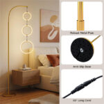 3-Circle LED Floor Lamp, Gold Standing Lamp with Adjustable Brightness & 3 Color Temperatures - Image 6