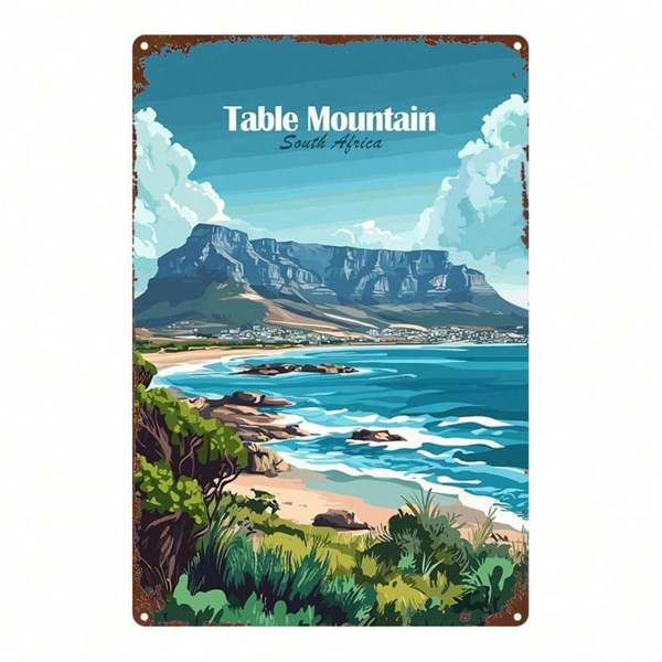 CIFbuy Vintage Table Mountain South Africa Tin Sign 8x12 Inch, Antique 2D Flat Metal Plaque Wall Decor For Home Farm Kitchen Cafe Bar G TikTok, TikTok, lat Metal Self-pickup Logiopics