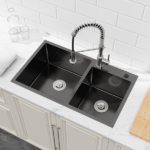 Stainless Steel Kitchen Sink, 32″x19″ Double Bowl in Black, Overmount Handmade Sink, with US Standard Drain and Hook[Unable ship on weekends, TK/TEMU only for pickup, only TX10643 warehouse supports GOFO] - Image 9