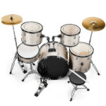 Full Size Adult Drum Set 5-Piece Silver with Bass Drum, two Tom Drum, Snare Drum, Floor Tom, 16" Ride Cymbal, 14" Hi-hat Cymbals, Stool, Drum Pedal, Sticks - Image 2