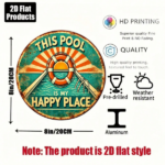 CIFbuy 1pc 8x8in 2D Flat Round Sign, "My Happy Place" Flat Round Sign, Sign, Retro "My Happy Place" Swimming Pool Plaque TikTok, temu Self-pickup Logiaqics - Image 8