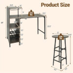 3PCS Bar Table & Stools Set, Wine Storage (6 Bottles + Wine Glass Holder), Oak - Image 3