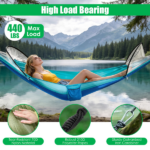 3-in-1 Camping Hammock with Automatic Pop-Up Mosquito Net, Lightweight 70D Nylon Portable Hammock Supports 440lbs, Dual Zipper Outdoor Hammock for Camping Hiking Backpacking Beach Backyard - Image 6