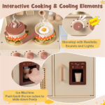 Kids Wooden Play Kitchen with Realistic Lights & Sounds, Pretend Ice Maker & Accessories for Toddlers - Image 10