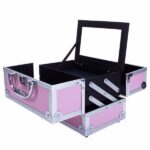 SM-2176 Aluminum Makeup Train Case Jewelry Box Cosmetic Organizer with Mirror 9"x6"x6" Pink - Image 10