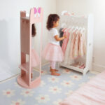 Pink, bow-themed, MDF (medium-density fiberboard) painted finish, 1-door, 1-shelf, rotatable base, children's jewelry mirror cabinet - Image 3