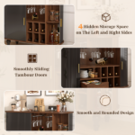 39" Fluted Liquor & Coffee Bar Cabinet with 6 Wine Racks and 3 Glass Holders, Mid-Century Modern Bar Cabinet with A Large Storage Drawer ,4 Hidden Storage Space on the Side , Black - Image 18