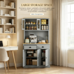 71" Gray Freestanding Kitchen Pantry Cabinet – Modern Tall Hutch with Wide Countertop and Custom Adjustable Shelves - Image 7