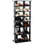 7-Tier Double-Row Shoe Rack with Adjustable Shelves, Anti-Tipping Narrow Storage Rack for Entryway Closet-Black