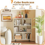 7 Cube Bookcase 3-Tier Modern Storage Organizer with 4 Metal Legs Bookshelves - Image 6