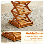  Foldable Bamboo Magazine Rack Brochure Display Stand with 5 Storage Pockets, 2 Adjustable Heights Pop-Up Design Anti-Slip Foot Pads Freestanding Floor Literature Holder Walnut Finish - Image 8