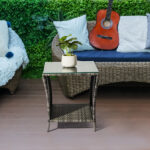 Outdoor Patio Wicker Side Table, Square End Table Bistro Coffee Table with Glass Top Storage Shelf for Porch Garden Backyard Grey SAME AS 19215985 - Image 19