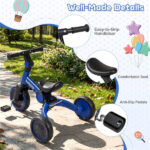 5-In-1 Foldable Toddler Tricycle, Adjustable Handlebar & Ergonomic Seat with Removable Pedals - Blue - Image 8