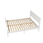 Queen Single Bunk Bed Painted + Melamine Veneer & Pine + MDF Bed Frame Vertical Striped Decorative Bed Frame 63.78*83.46*37.8in White - Image 20