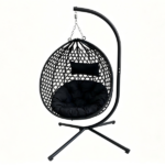 Foldable Hanging Egg Chair with Stand, HDPE Rattan Wicker Swing Chair with Cushion, Heavy Duty Frame 350 Lbs Capacity, Outdoor Patio Indoor Bedroom Balcony, Black+ Black - Image 5