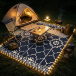 10' x 8' Reversible Outdoor Rug Carpet: LED Light PP Straw Rug with Carry Bag & Ground Stakes for Patio Backyard - Image 4