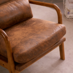 Same Code 28822889 High Back Solid Wood Armrest Backrest Iron Frame Bronzing Cloth Indoor Leisure Chair Orange - Image 26