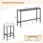 4 Piece Counter Height Bar Table Set with Charging Station & USB Ports, Gray Pub Table with 3 Stools - Image 4