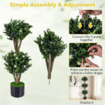 51" Artificial Boxwood Topiary Tree with 59 Flowers, Realistic Faux Evergreen Plant - White - Image 8